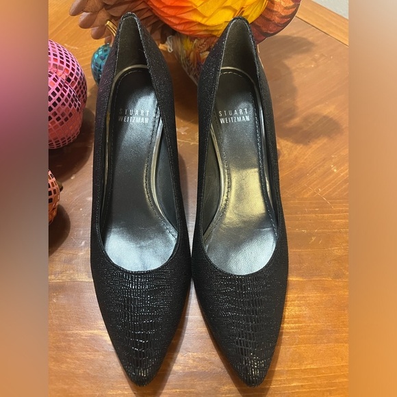 Stuart Weitzman Textured Saffiano Leather Black Heels Slip On Pump Size 7.5M - Picture 12 of 16